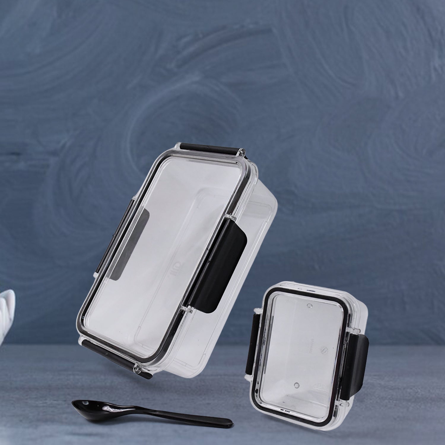 Plastic Kitchen Storage Container Big 800 ML & Small 250 ML with Air Seal Lock Lid & Spoon Plastic Kitchen Storage Container Big 800 ML & Small 250 ML with Air Seal Lock Lid & Spoon